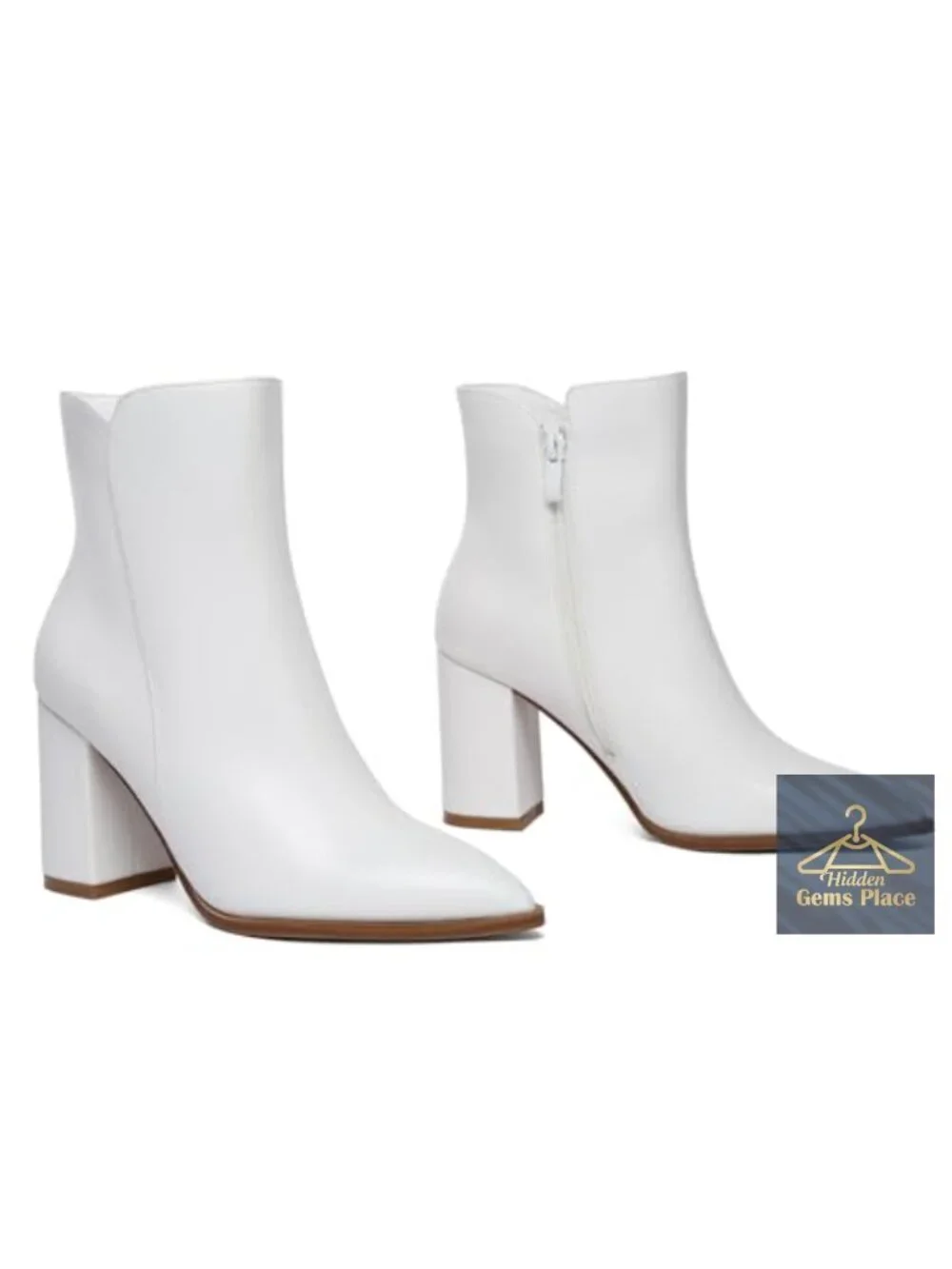 Chunky High Heel Pointed Toe Ankle Booties with Side Zipper